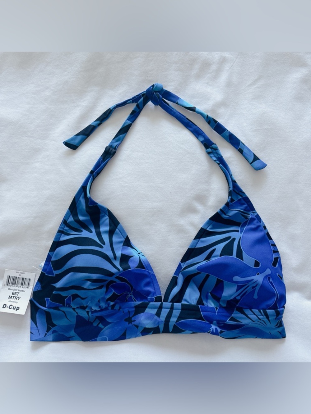 Floral halter bikini top size D cup women's swimsuit blue bathing suit